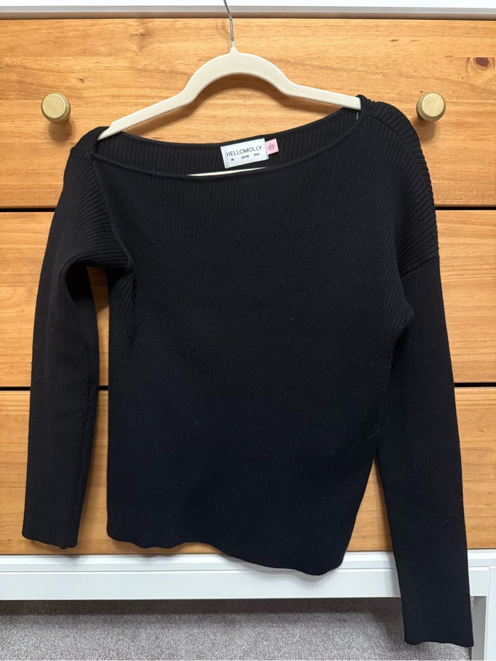 HelloMolly off the Shoulder Black Ribbed Knit